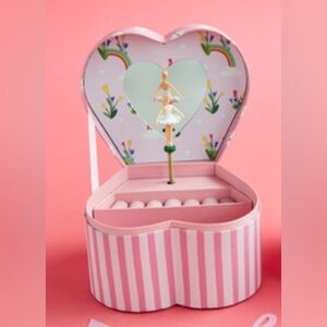 Mud Pie Pink Striped Heart Jewelry Music Box with Ballerina New